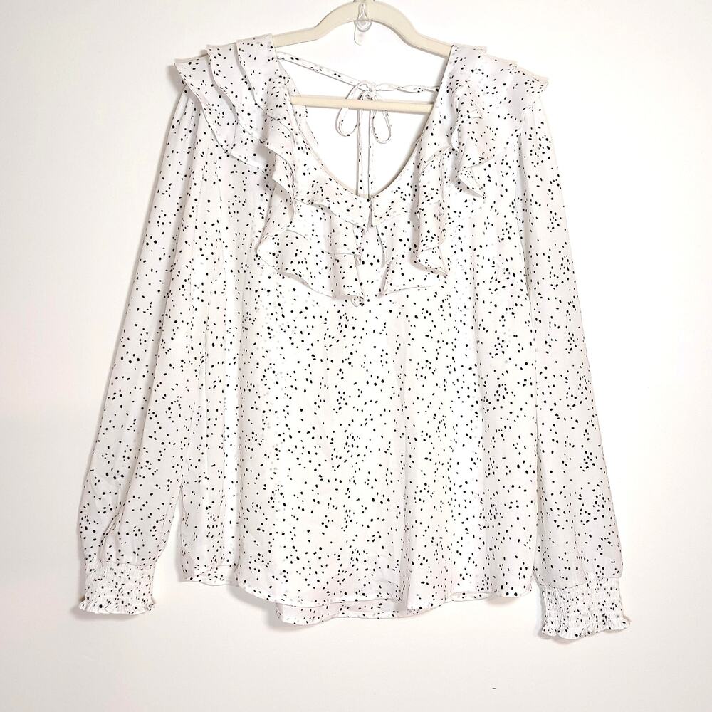 Amalli Talli Ruffle Polka Dot Blouse White Black Poet Parisian L